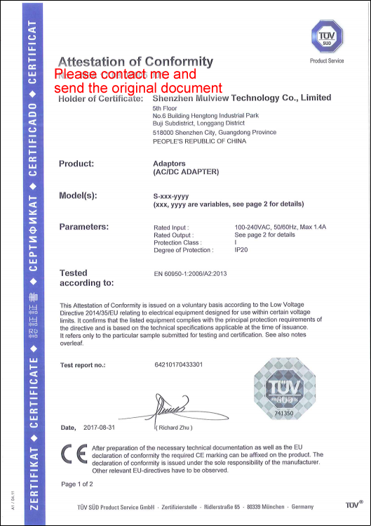 2017 ac dc adapter TUV CE